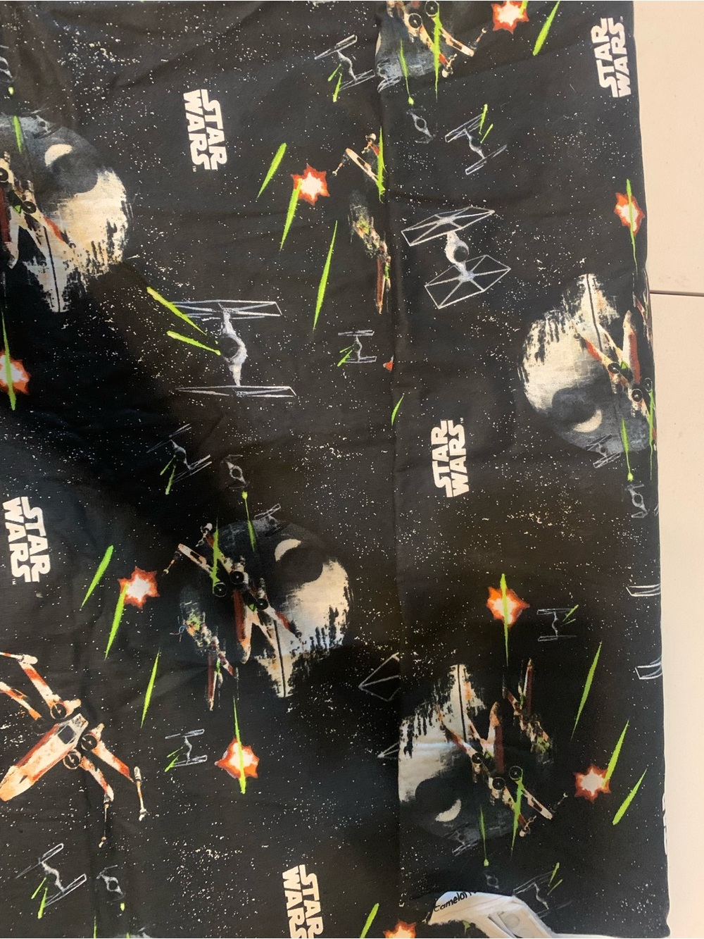 Star Wars Black Fabric with Green and Orange Ship Accents Brand New
